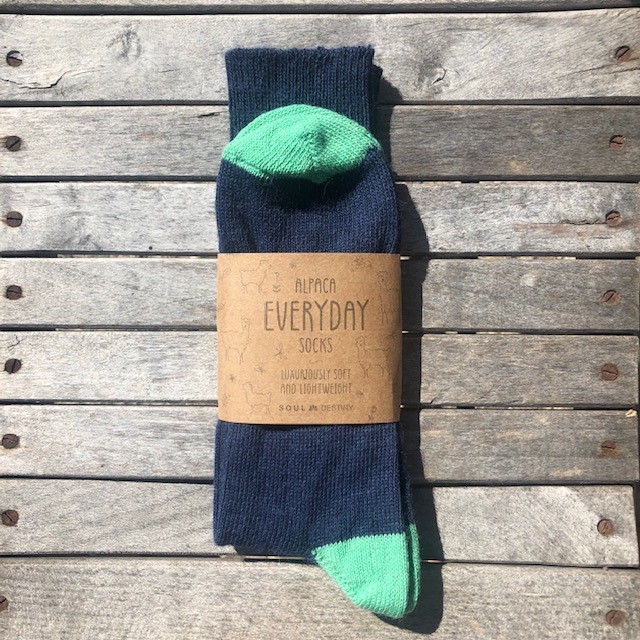 The Alpaca Every Day Heel and Toe Contrast Socks Navy/Pea